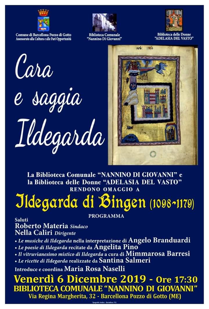 Barcellona PG. L’evento “Cara e saggia Ildegarda” alla Biblioteca Comunale “Nannino Di Giovanni”