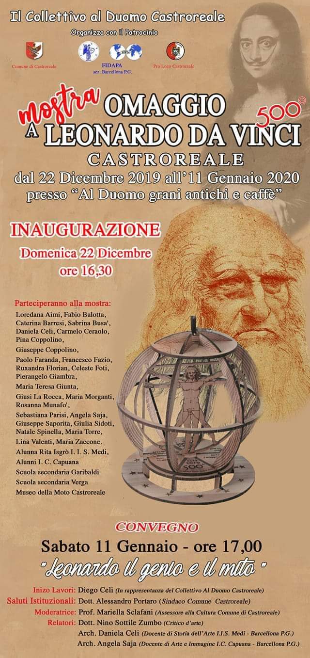 Castroreale. La Mostra “Omaggio a Leonardo da Vinci” presso il Bar Ristorante “Al Duomo grani antichi e caffè” 