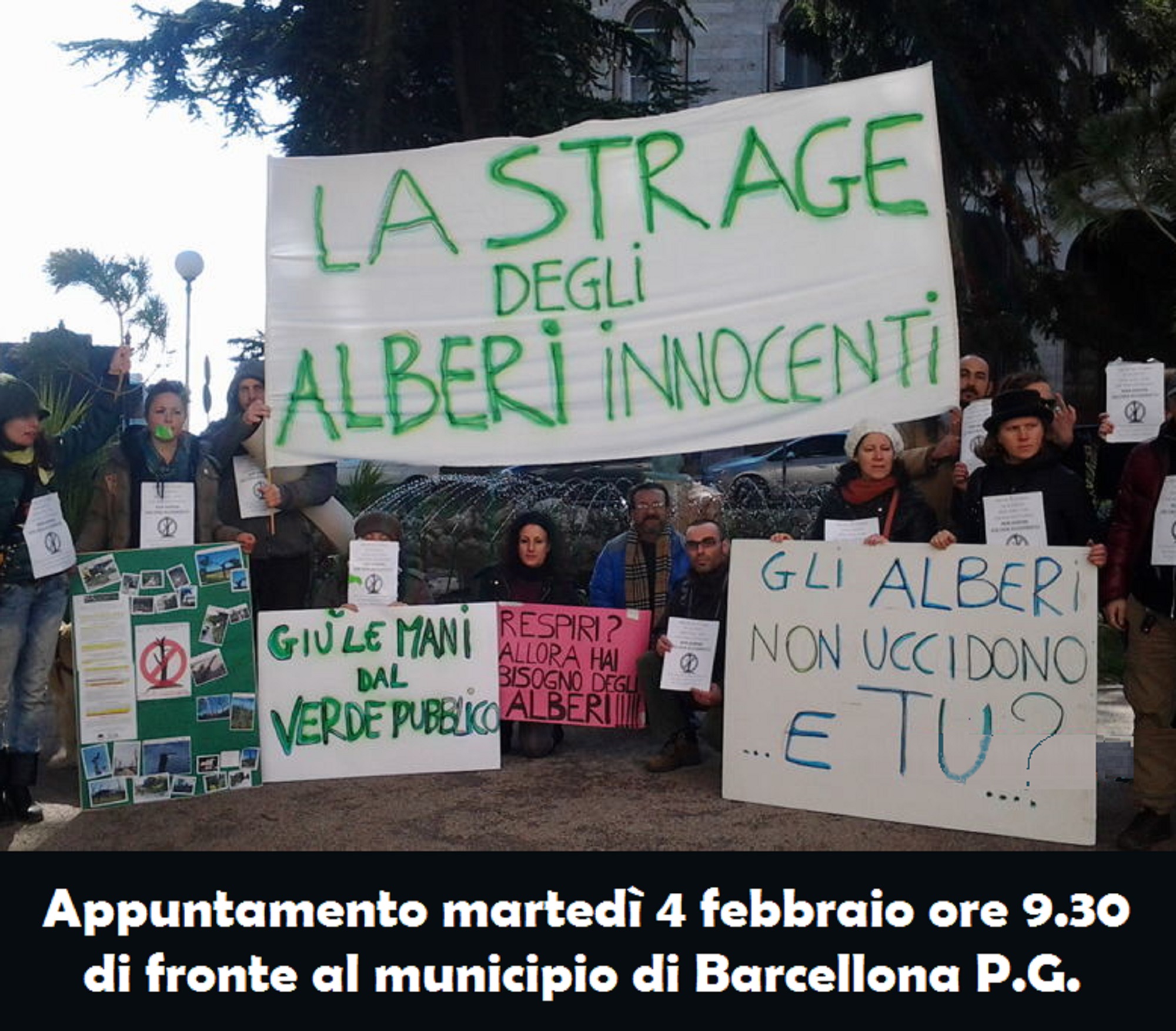 Barcellona PG. Sit-in “ManinTerra”a Palazzo Longano per salvaguardia patrimonio arboreo cittadino