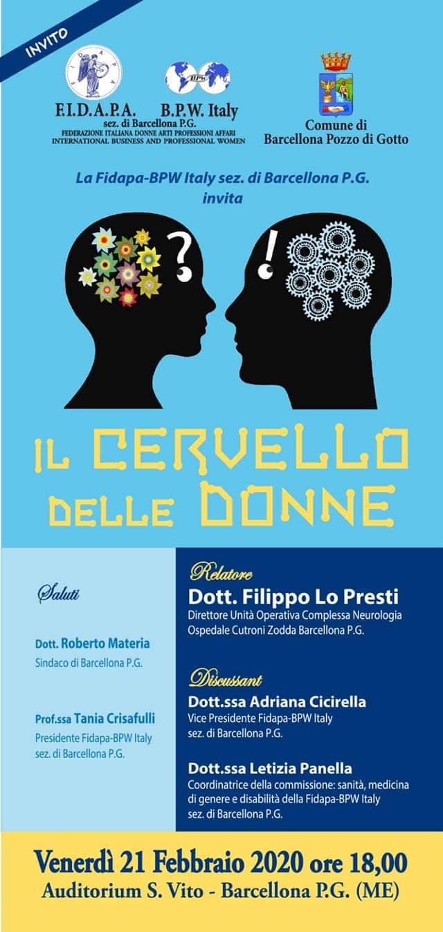 Barcellona PG. Convegno Fidapa BPW Italy “Il cervello delle donne” all’Auditorium San Vito