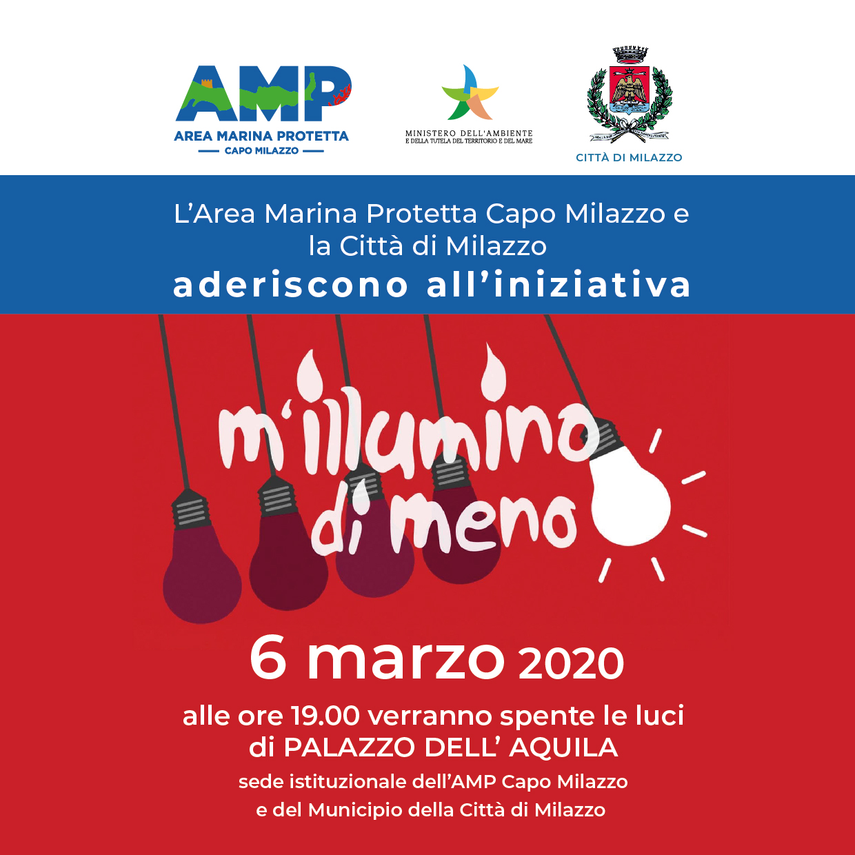 L’Area Marina Protetta Capo Milazzo aderisce al campagna ambientale “M’illumino di meno”