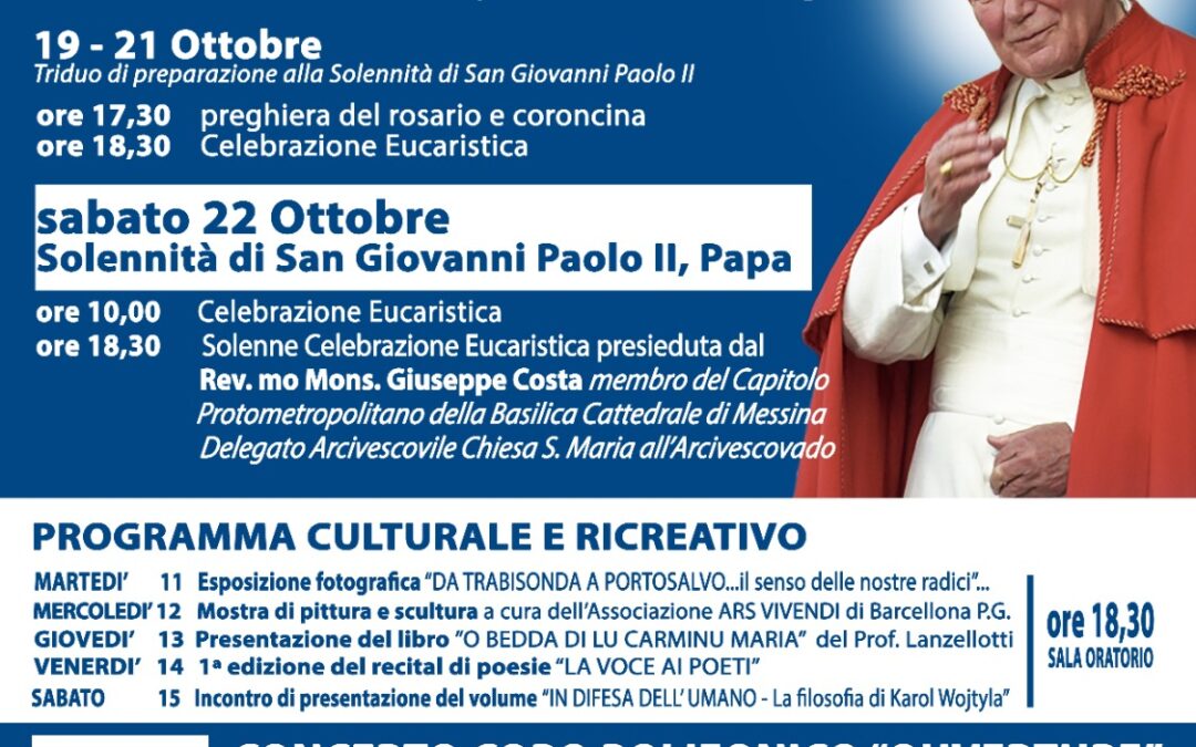 Barcellona PG. La Festa di San Giovanni Paolo II a Portosalvo fra eventi civili e celebrazioni religiose