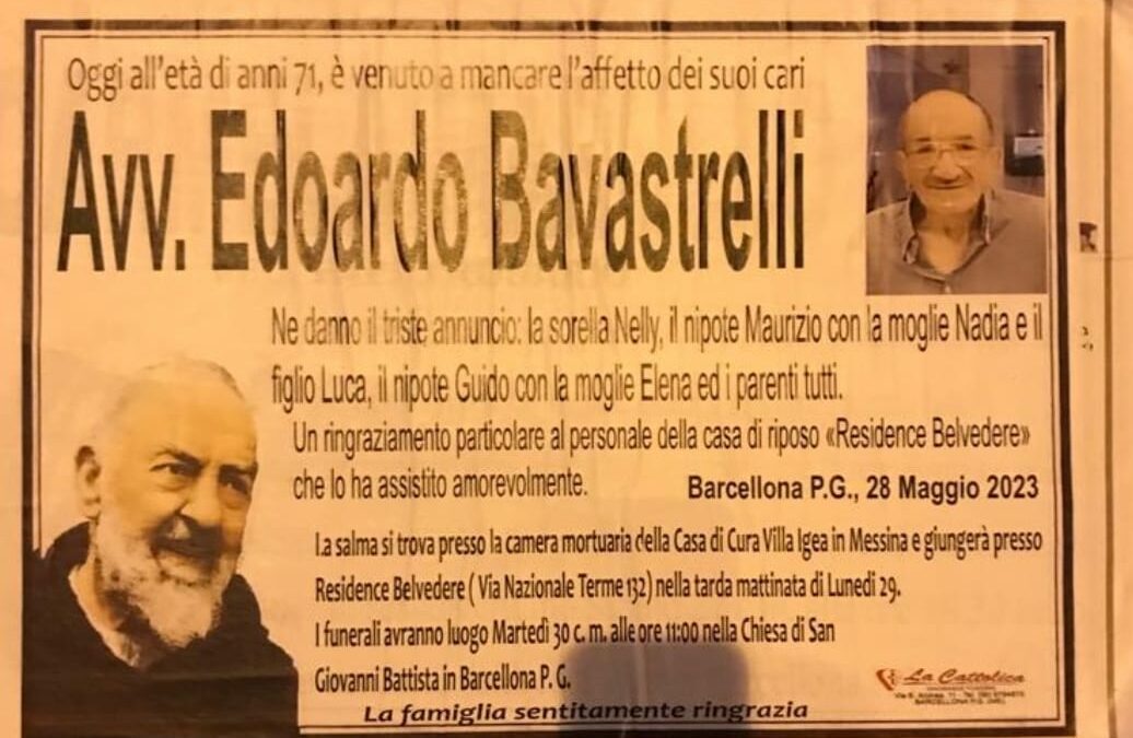 Barcellona PG, piange Edoardo Bavastrelli: giornalista e avvocato, buono e sensibile
