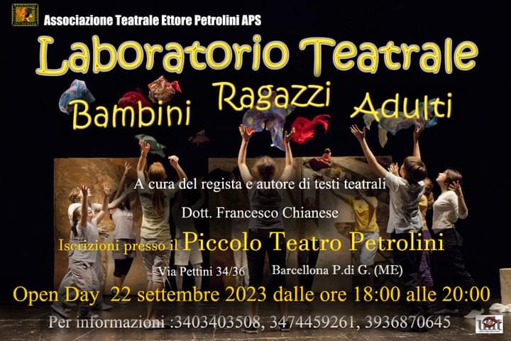 Barcellona PG. Open Day dell’Associazione Teatrale “Ettore Petrolini” venerdì 22 settembre al Piccolo Teatro Petrolini (Ore 18.00/20.00)