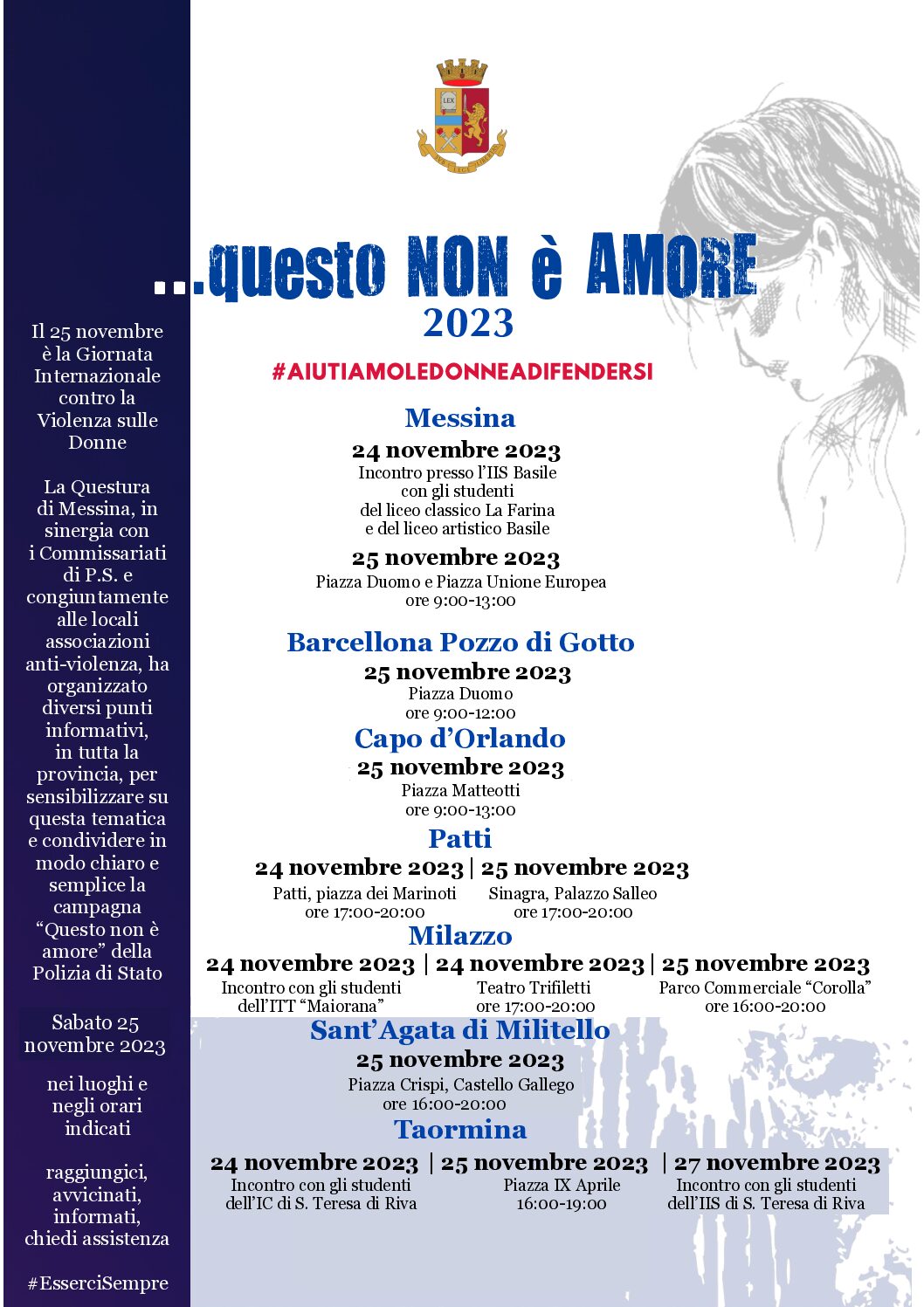 Verso Giornata internazionale per l’eliminazione della violenza contro le donne, iniziative della Polizia di Stato a Messina e provincia