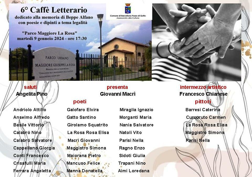 Barcellona PG. Il 6° Caffè Letterario alla memoria di Beppe Alfano sul tema legalità all’Auditorium del Parco “Maggiore La Rosa”