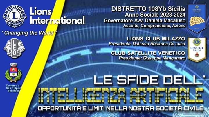San Filippo del Mela. Il convegno “Le sfide dell’Intelligenza Artificiale” con il Lions Milazzo Club Satellite Venetico nell’Aula Consiliare 