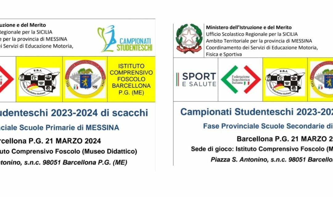 Barcellona PG. L’IC “Foscolo” ospita la Fase Provinciale Scuole Secondarie e Primarie dei Campionati Studenteschi 2023/24 di Scacchi 