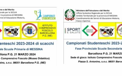 Barcellona PG. L’IC “Foscolo” ospita la Fase Provinciale Scuole Secondarie e Primarie dei Campionati Studenteschi 2023/24 di Scacchi 