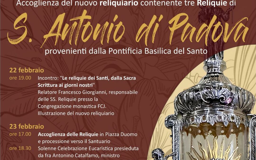 Barcellona PG. “Un dono di santità per la nostra comunità”, il Santuario Sant’Antonio di Padova accoglie tre reliquie dalla Pontificia Basilica del Santo