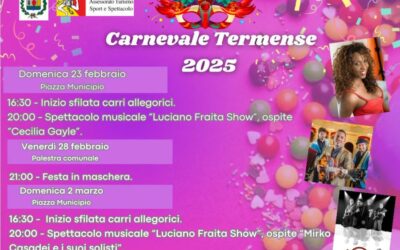 Terme Vigliatore. ‘Il Carnevale Termense 2025’, via domenica 23 febbraio tra carri allegorici, musica e la special guest Cecilia Gayle