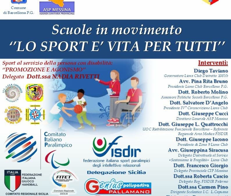 Barcellona PG. “Lo Sport è vita per tutti”: il Lions Club promuove l’inclusione attiva con le scuole e lo sport paralimpico