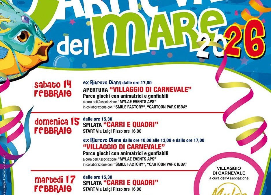 Carnevale del Mare 2026: a Milazzo tre giorni di festa tra villaggio per bambini e sfilate di carri allegorici
