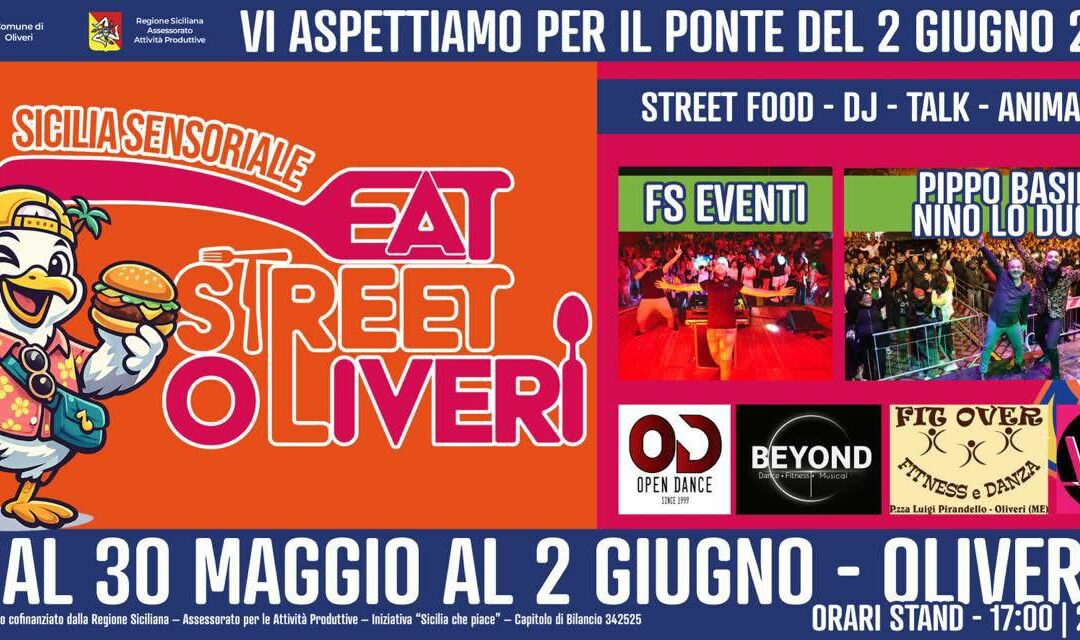 “EatStreet Oliveri 2026 – Sicilia Sensoriale” dal 30 maggio al 2 giugno